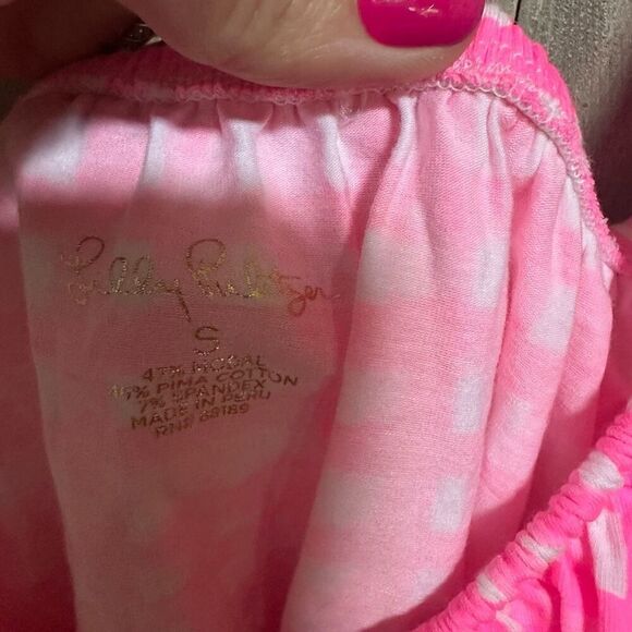 Lilly Pulitzer ruffle top pink white check - Picture 3 of 6
